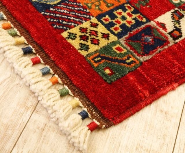 手織り 絨毯 ハンドメイド ラグ 細長い ランナータイプ 赤 キリム