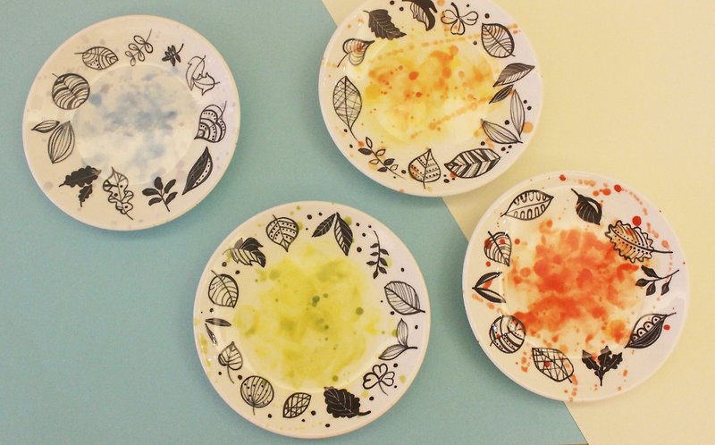 四季葉子點心盤（一組四個盤子） - 碟子/醬料碟 - 瓷 多色