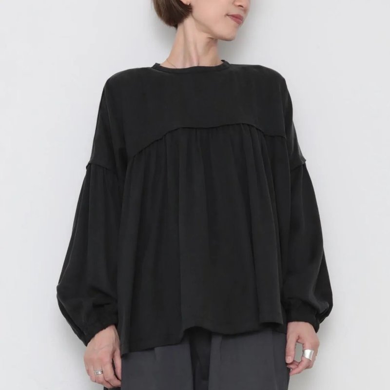 OMAKE.jp 澎袖百褶上衣BaoBlouse 黑 - 女上衣/長袖上衣 - 棉．麻 黑色