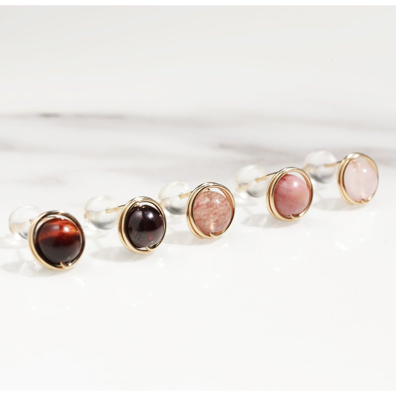 Jane Eyre Stone Strawberry Crystal Pink Crystal Rhodolite Red Tiger Eye Earrings - Earrings & Clip-ons - Crystal Red