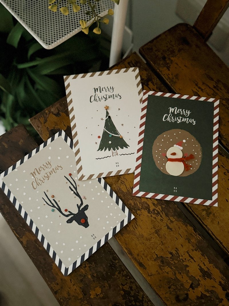 [Christmas] Christmas handmade leather postcards, Christmas tree, elk, snowman, set of three - Cards & Postcards - Paper Green