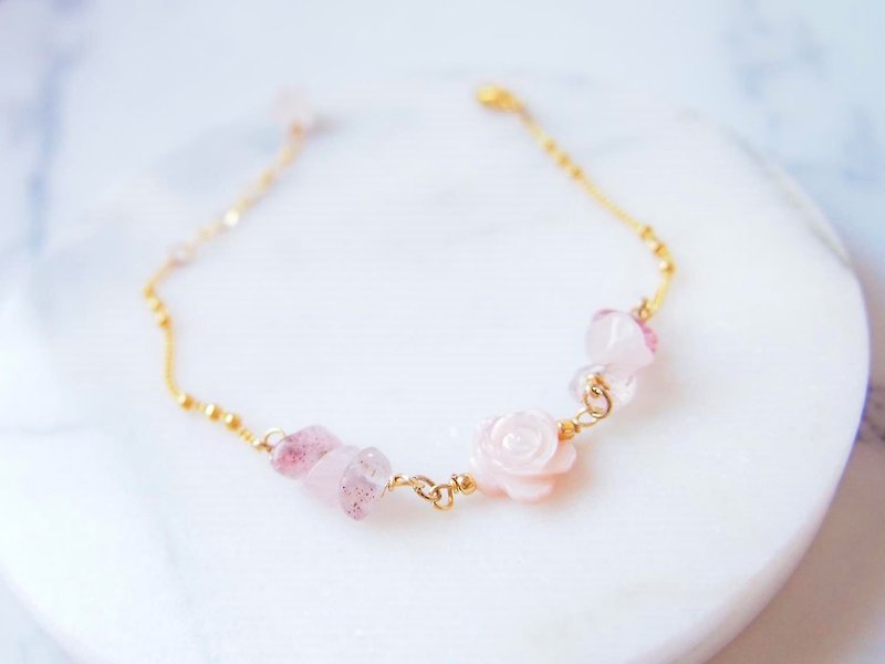 Anniewhere | Romance | Pink Crystal Berry Crystal Pink Rose Bracelet/Anklet (can be changed into necklace) - สร้อยข้อมือ - เครื่องเพชรพลอย สึชมพู