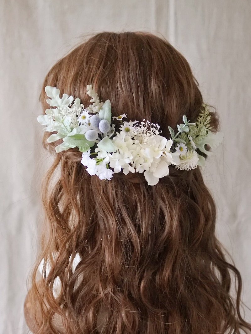 Mini daisy shabby white headdress - Hair Accessories - Plants & Flowers White
