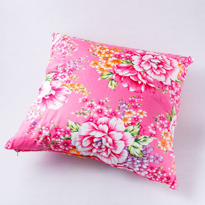 中国風復古牡丹枕（ピンク） 客家花布枕 - 枕・クッション - コットン・麻 