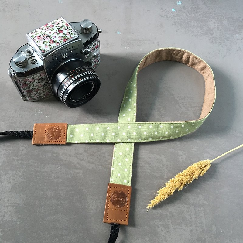 Green Polkadot Mirrorless camera Strap - Cameras - Cotton & Hemp Green
