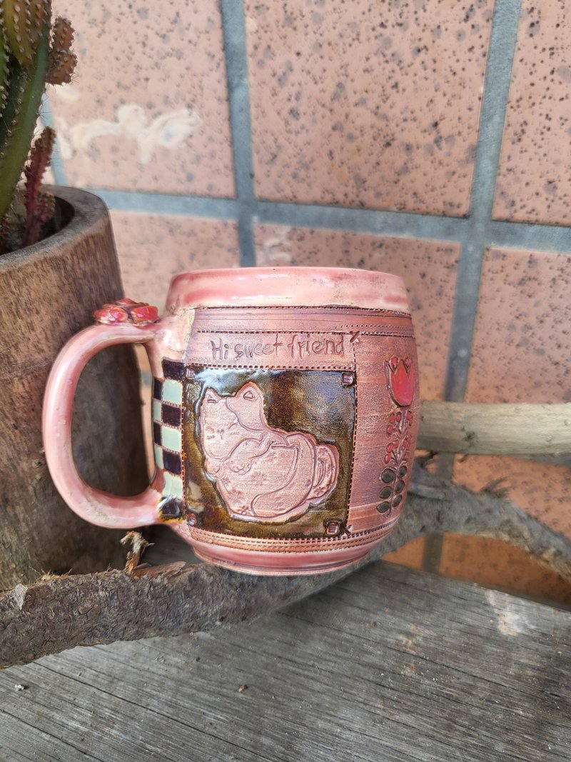 貓主人手工刻印馬克杯 - 咖啡杯/馬克杯 - 陶 粉紅色