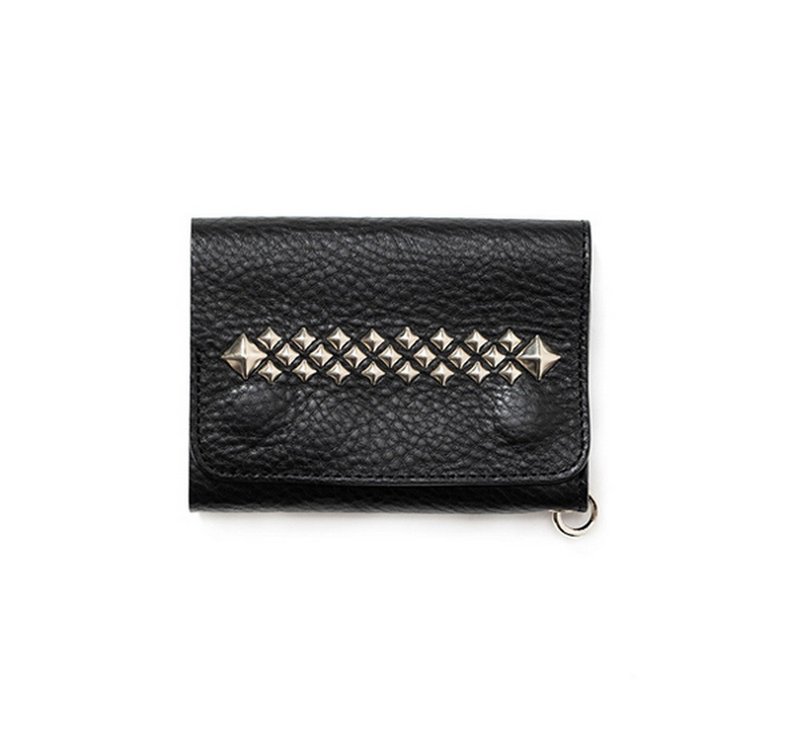 Calee Studs Leather Flap Half Wallet三折半短錢夾 - 皮夾/長短夾/錢包 - 其他材質 黑色