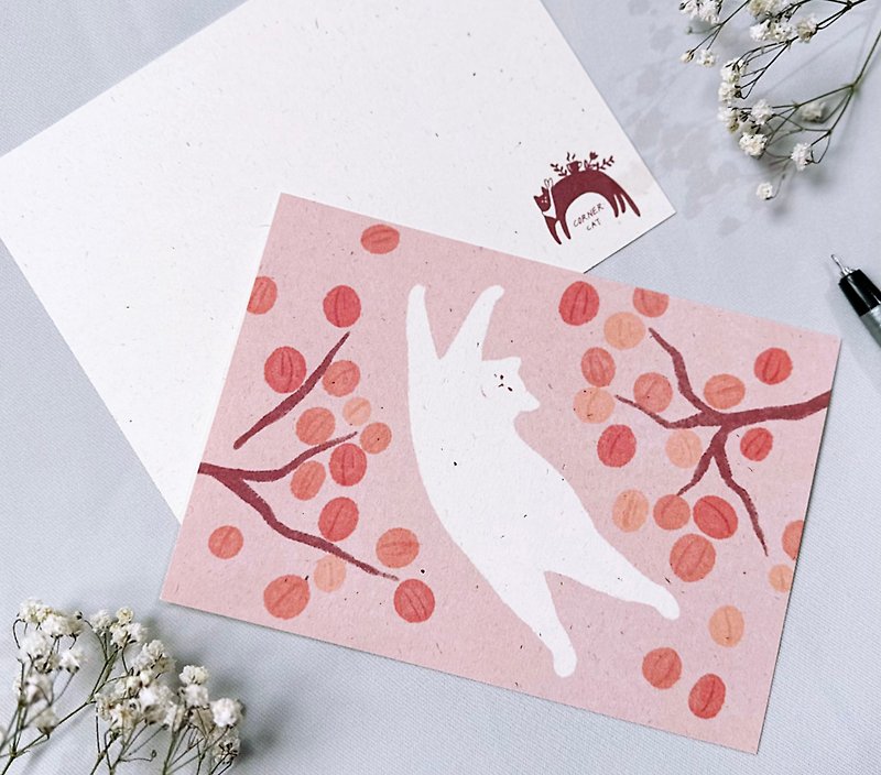 花と猫のポストカード - 台湾ユーカリ - カード・はがき - 紙 ピンク