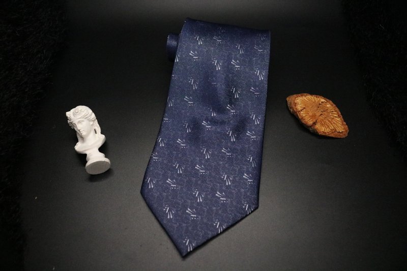 午夜藍雪花紛飛真絲領帶/型男百搭necktie - 領帶/領帶夾 - 絲．絹 藍色