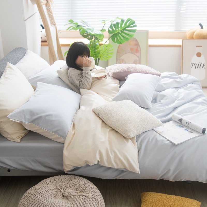 COZY系列冰川藍X香草黃 長纖天絲棉 60S床包枕套被套組/品牌獨家 - 寢具/床包 - 其他材質 
