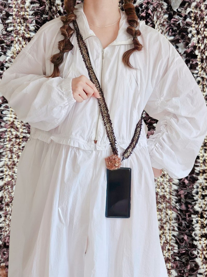 編織手機/包包/相機背帶 - 暖暮 - 手機掛繩/背帶 - 棉．麻 咖啡色