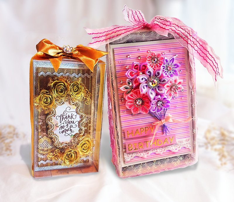 Goody Bag-handmade card classical golden rose and birthday surprise eternal flower pop-up card lucky bag