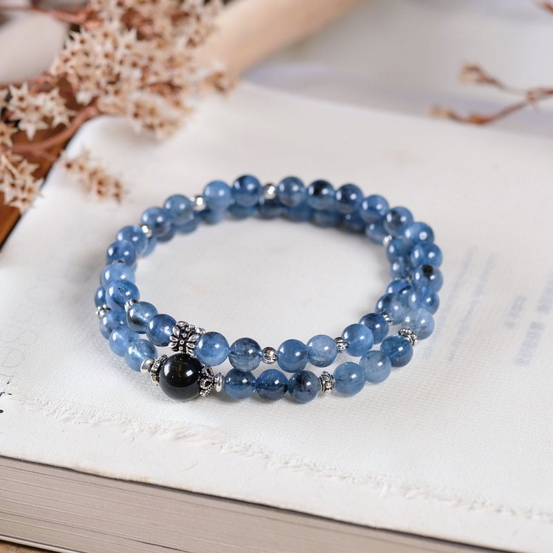 Devil's Aquamarine Double Eyed Silver Stone Double Circle Bracelet Natural Mineral Crystal - สร้อยข้อมือ - คริสตัล สีน้ำเงิน