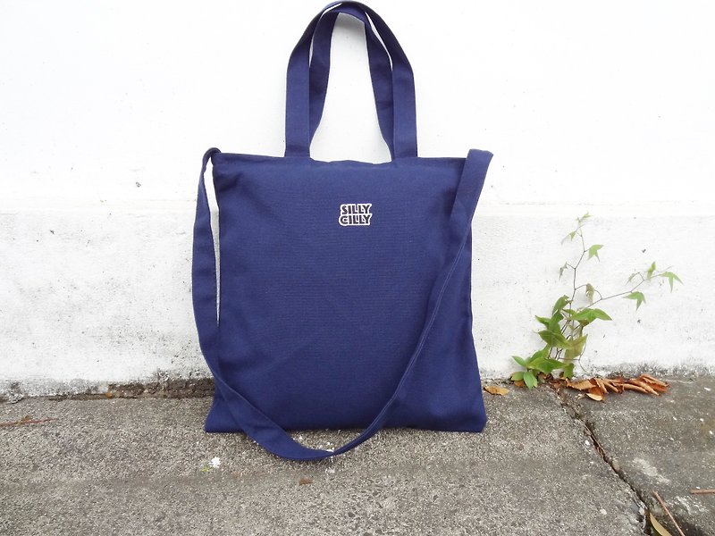 【Beginning of the course】 sharp Hilly LOGO dark blue university / A4 / double cloth / inner bag / zipper / dual canvas bag
