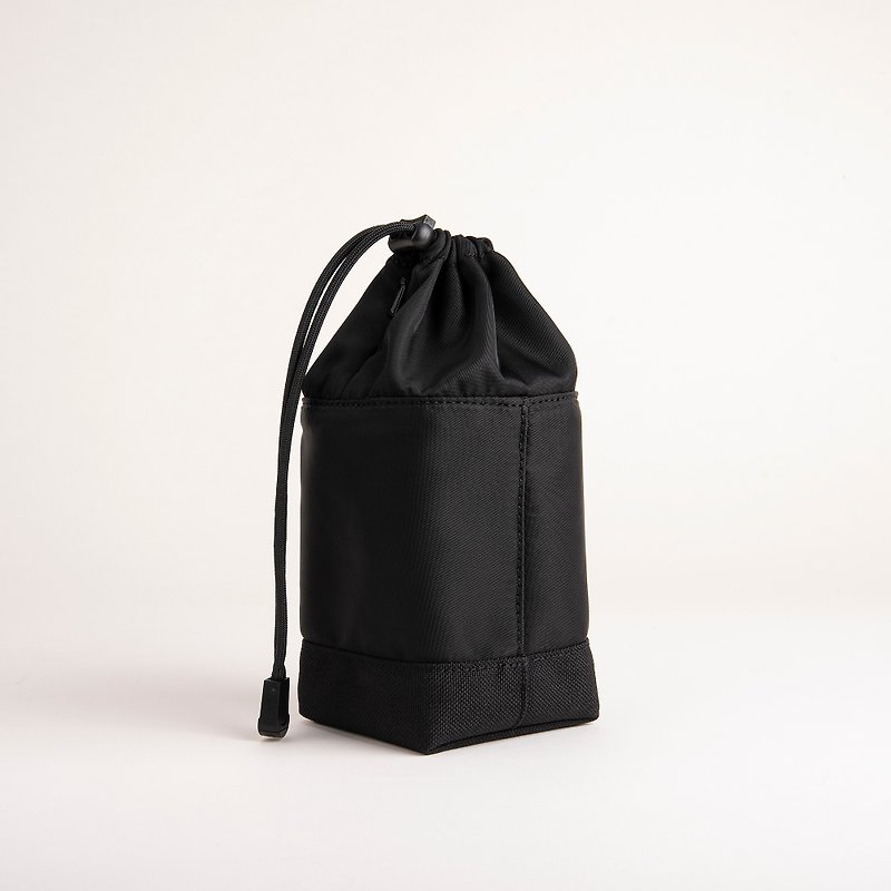 バケット+大容量マルチコンパートメント巾着オーガナイザーバッグ巾着鉛筆ポーチ-ブラック