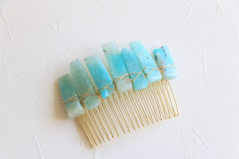 Natural amazonite crystal hair comb - เครื่องประดับผม - เครื่องเพชรพลอย สีน้ำเงิน