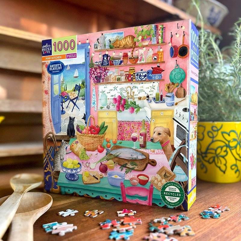 eeBoo 1000 piece puzzle-Pink Kitchen 1000 Piece Puzzle pink kitchen - Puzzles - Paper Pink