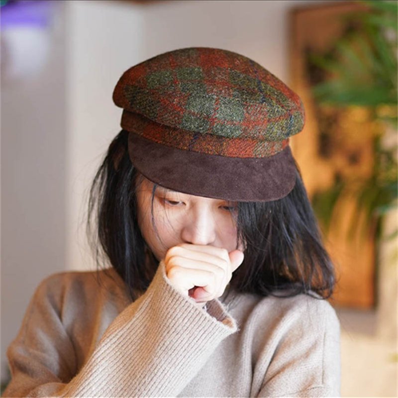 哈裡斯貝雷帽女春harris tweed百搭八角帽復古蓓蕾帽顯臉小畫家帽 - 帽子 - 羊毛 