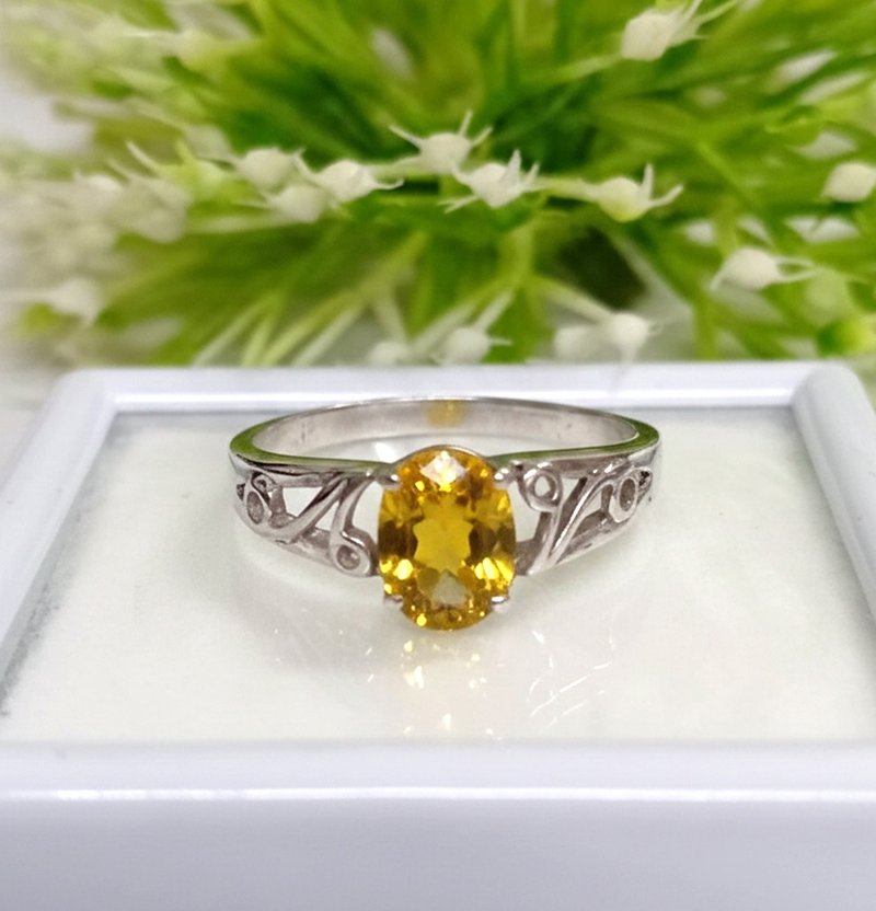 8 x 6 Genuine yellow sapphier ring silver sterling 925 size 7.0 free resize - 戒指 - 純銀 黃色