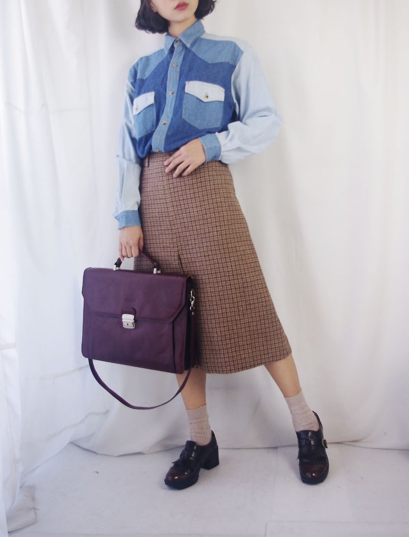 Treasure hunt vintage - geometric color washed denim shirt - เสื้อเชิ้ตผู้หญิง - ผ้าฝ้าย/ผ้าลินิน สีน้ำเงิน