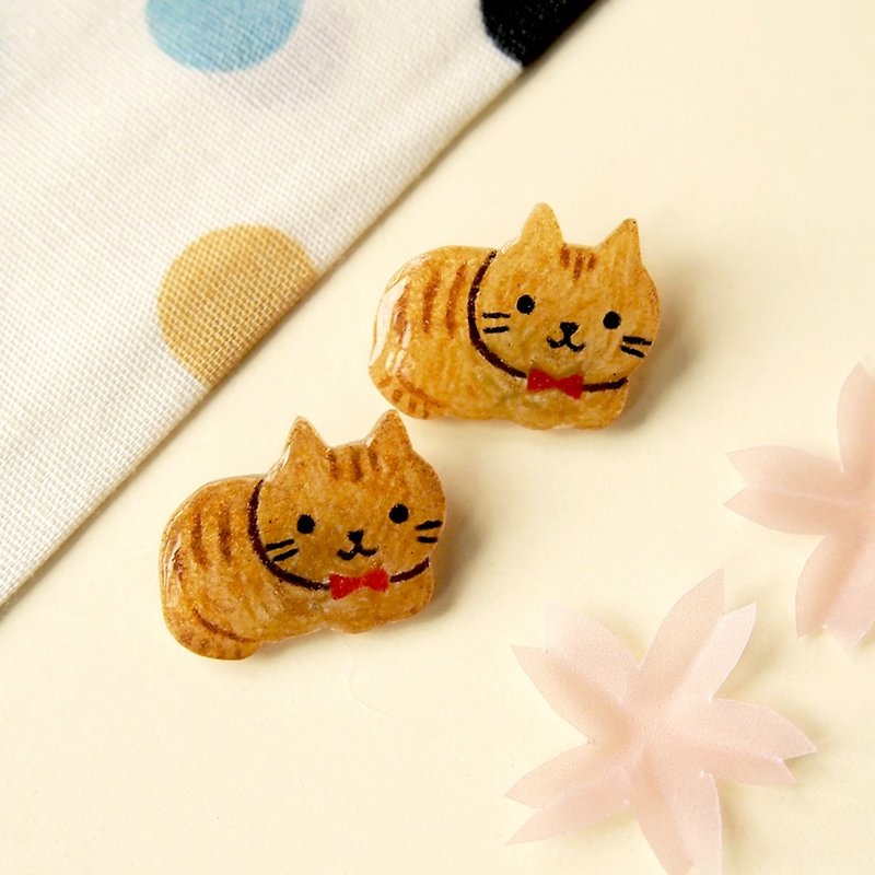 Meow - yellow cat - sitting pose - Earrings & Clip-ons - Plastic Orange