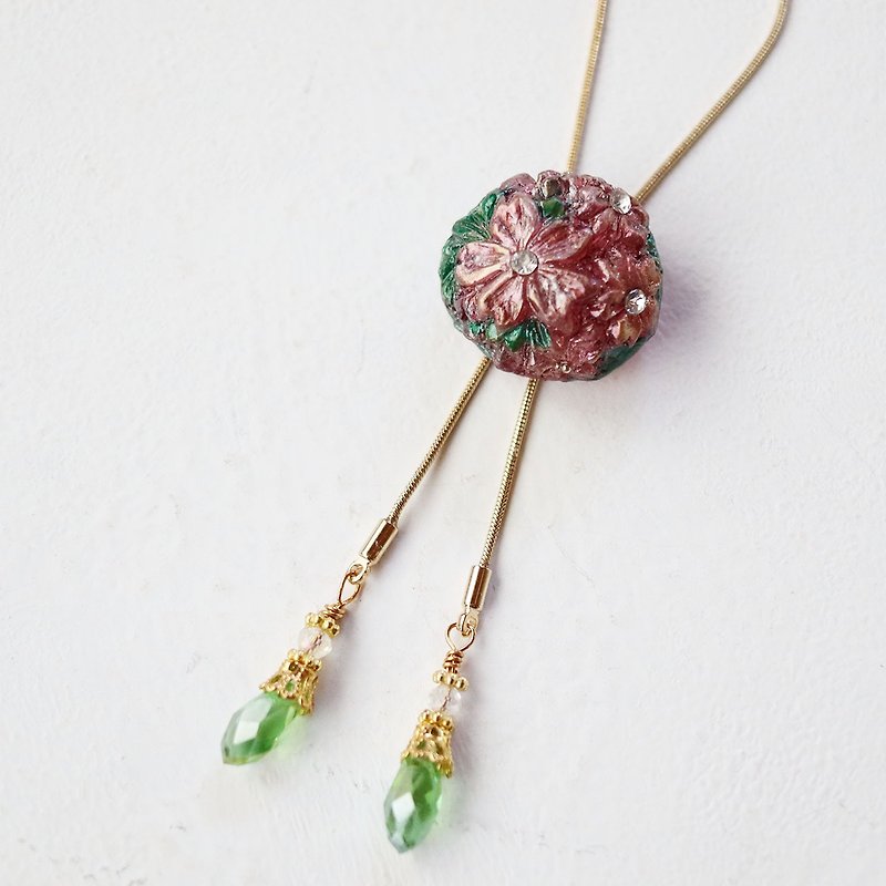Cherry Blossom Loop Tie Necklace Lariat Style Modern Color x Bright Green - Necklaces - Resin Pink