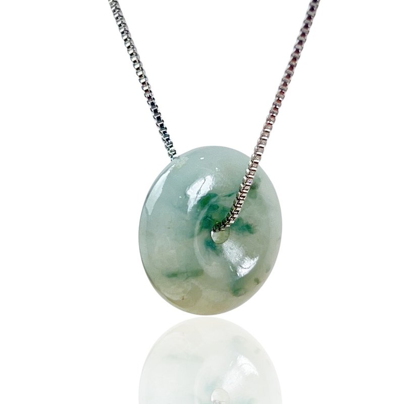 [May ‧Peace] Green Flower Jade Peace Buckle Necklace | Natural Burmese Jade Jade A Grade | Gift - Necklaces - Jade Multicolor