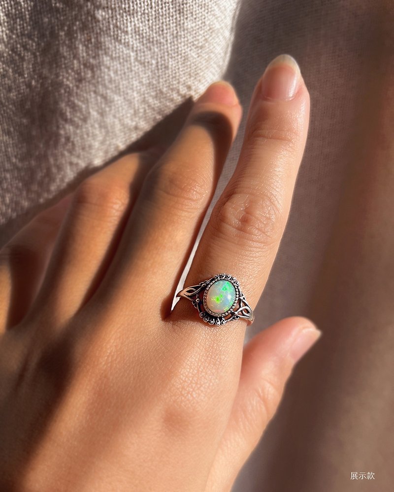 White Opal Classic Ring / Opal / 925 Sterling Silver - General Rings - Gemstone Pink