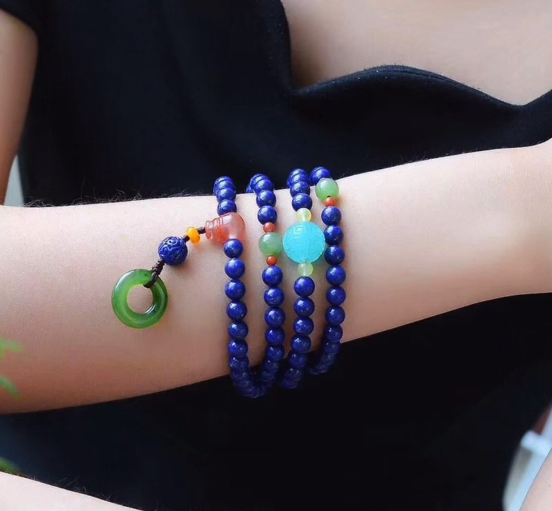 [Welfare price] natural lapis lazuli 108 beads beads bracelet can be used as a necklace / embellished natural jasper safety buckle - สร้อยข้อมือ - เครื่องเพชรพลอย 