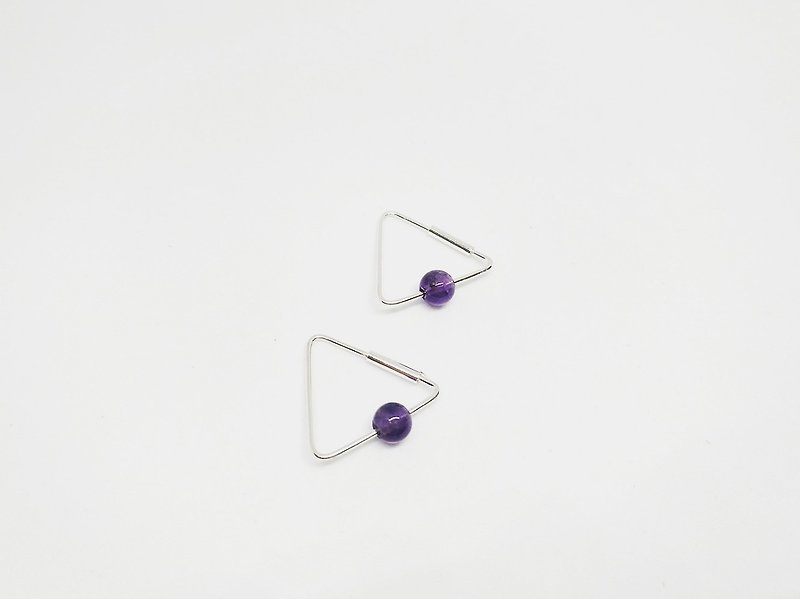 S Lee 小日子系列-三角線天然紫水晶耳針\耳環(925銀 ) - 耳環/耳夾 - 純銀 