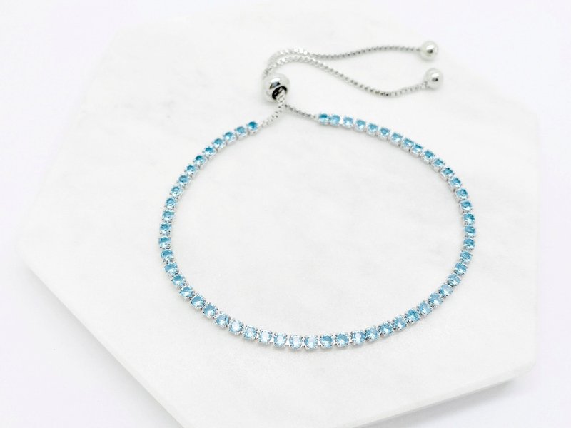 Edith & Jaz • Cubic Zirconia Tennis Bracelet - Aqua Blue - สร้อยข้อมือ - ทองแดงทองเหลือง สีน้ำเงิน