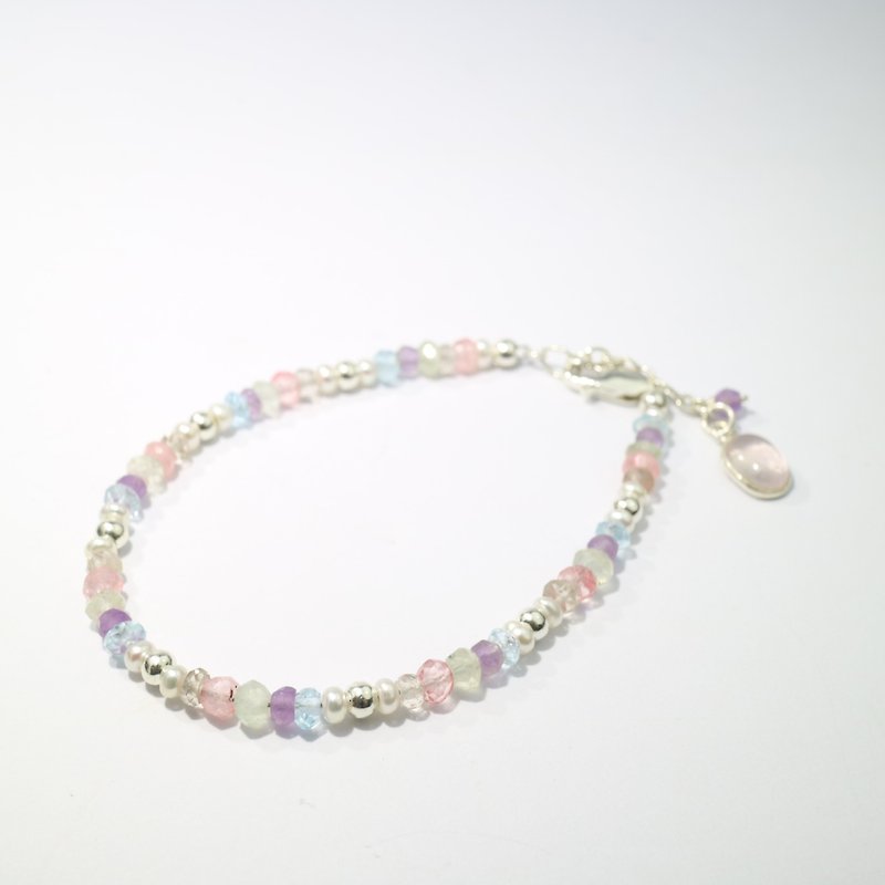 [ColorDay] Dazzling ~ pink tourmaline / tourmaline amethyst + + + olivine natural pearl silver bracelet Topaz <Tourmaline + Amethyst + Topaz + Pearl Silver Bracelet> - Bracelets - Gemstone Multicolor