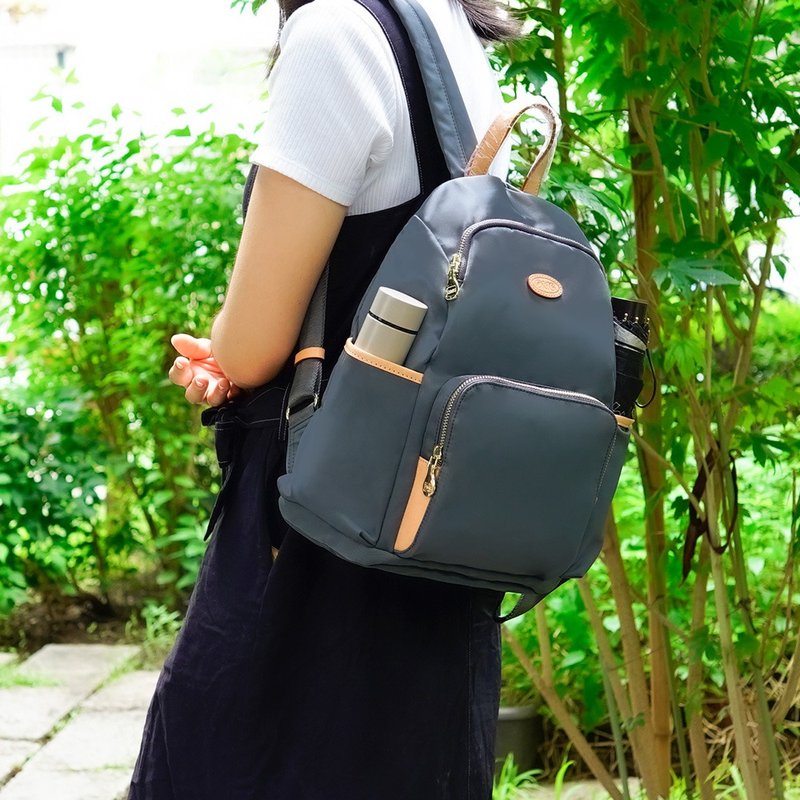 Multi-pocket back open anti-theft backpack-grey (large/small) - กระเป๋าเป้สะพายหลัง - ไนลอน สีเทา