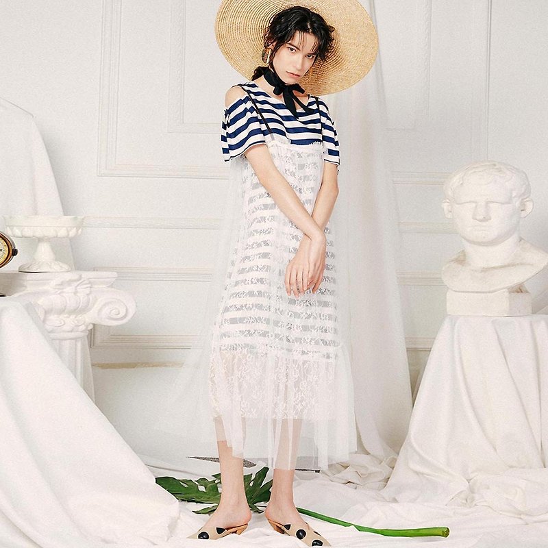 Western summer dress new mesh sling dress dress dress without stripe T-shirt - One Piece Dresses - Nylon White