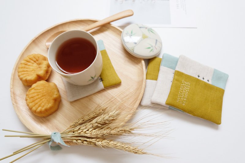 Little Things コースター セット 007- ミスティック マスタード (4 ピース /セット) - コースター - コットン・麻 イエロー