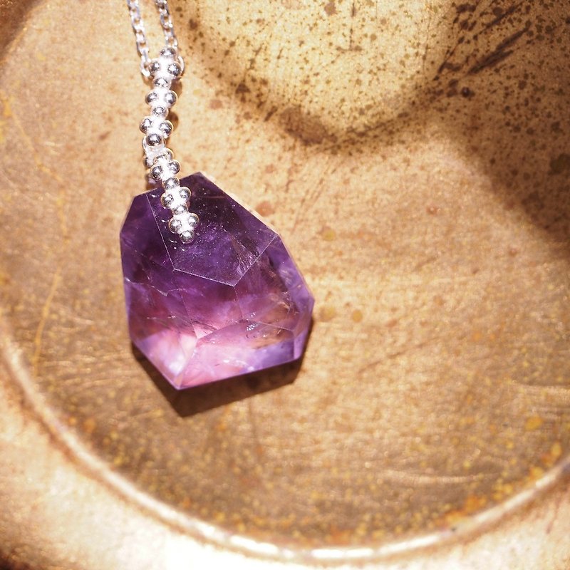 天然紫水晶隨形切面 純銀項鍊 Amethyst Necklace - 項鍊 - 水晶 紫色