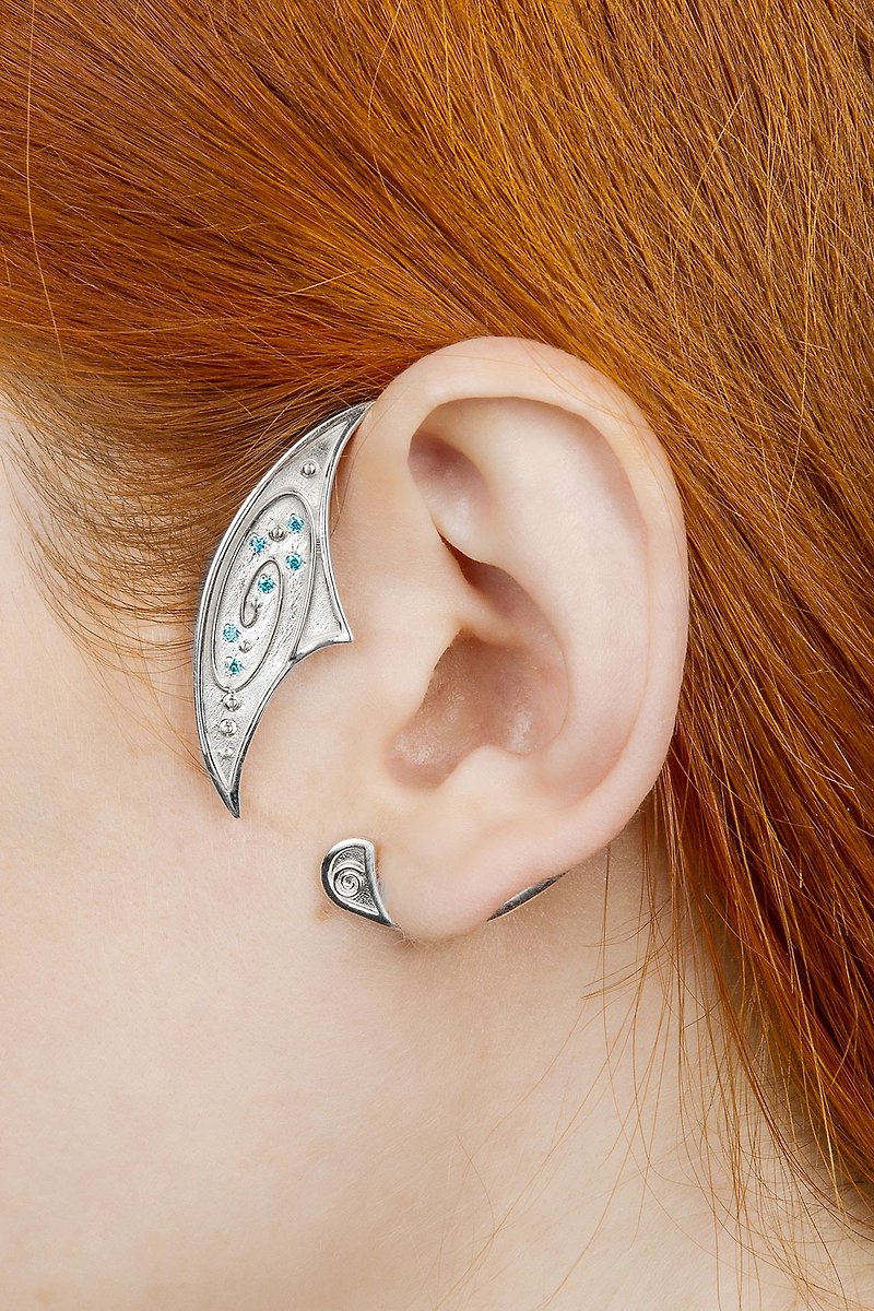 Space ear cuff, Galaxy ear hook - Earrings & Clip-ons - Sterling Silver Silver