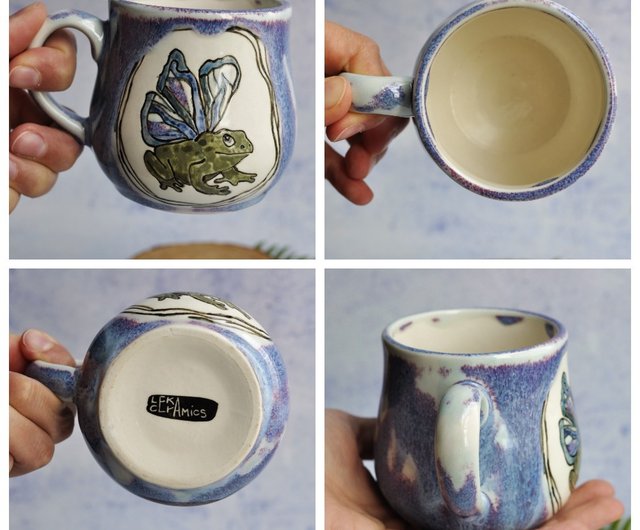 Frog & mushroom mug, handmade ceramic tea cup, toadstool fairy mug 250ml. -  Shop LekaCeramics Mugs - Pinkoi