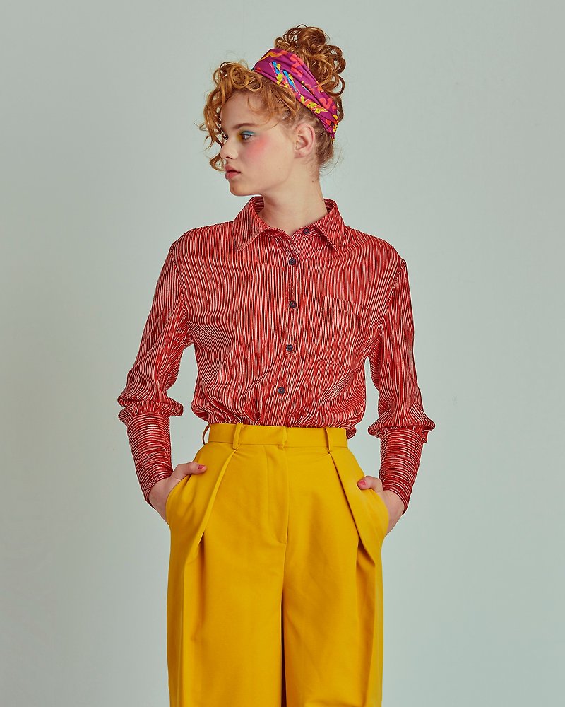 細條金蔥襯衫 - 女襯衫 - 聚酯纖維 