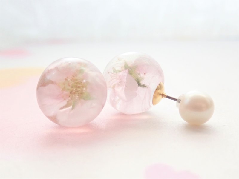 Keio Sakura Pearl Catch Single Earrings - 耳環/耳夾/耳骨夾 - 植物．花 粉紅色