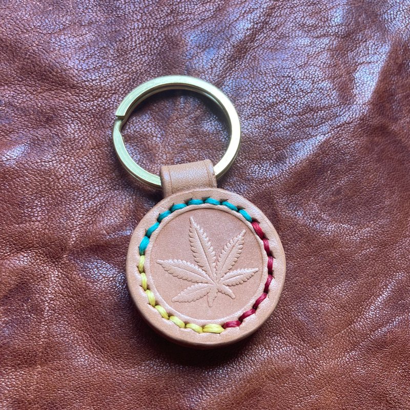 -Weed- レザーキーホルダー - 項鍊 - 真皮 咖啡色