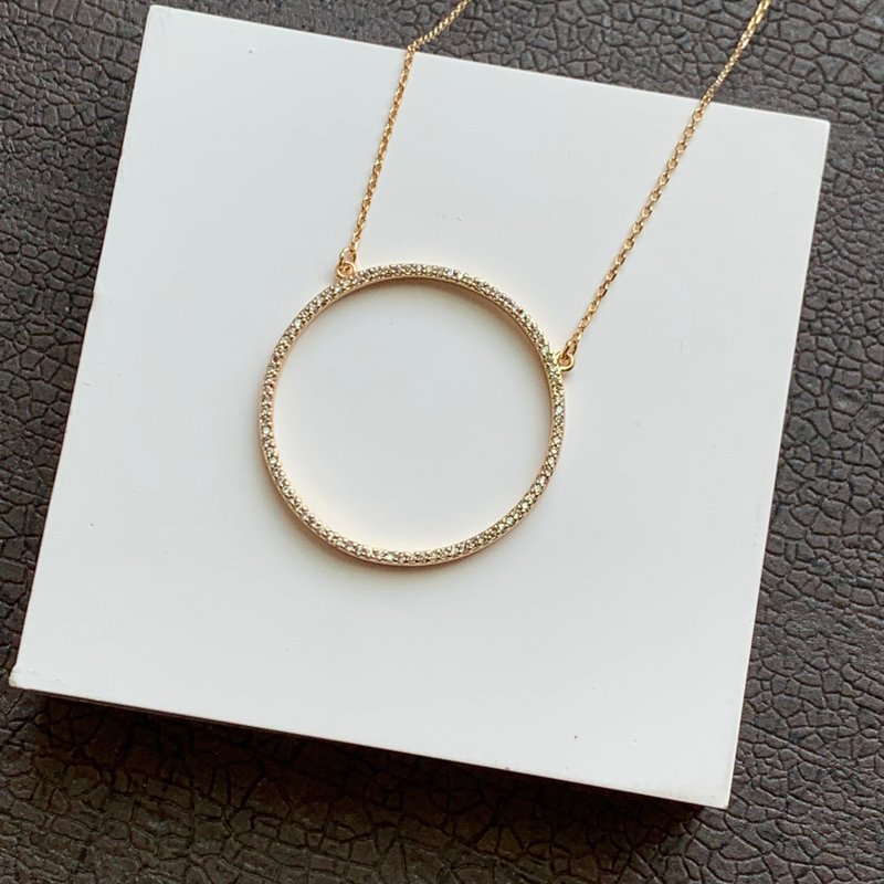 Circle edge diamond necklace (two colors in total) fine diamond setting / dazzling / shining - สร้อยคอ - ทองแดงทองเหลือง สีเงิน