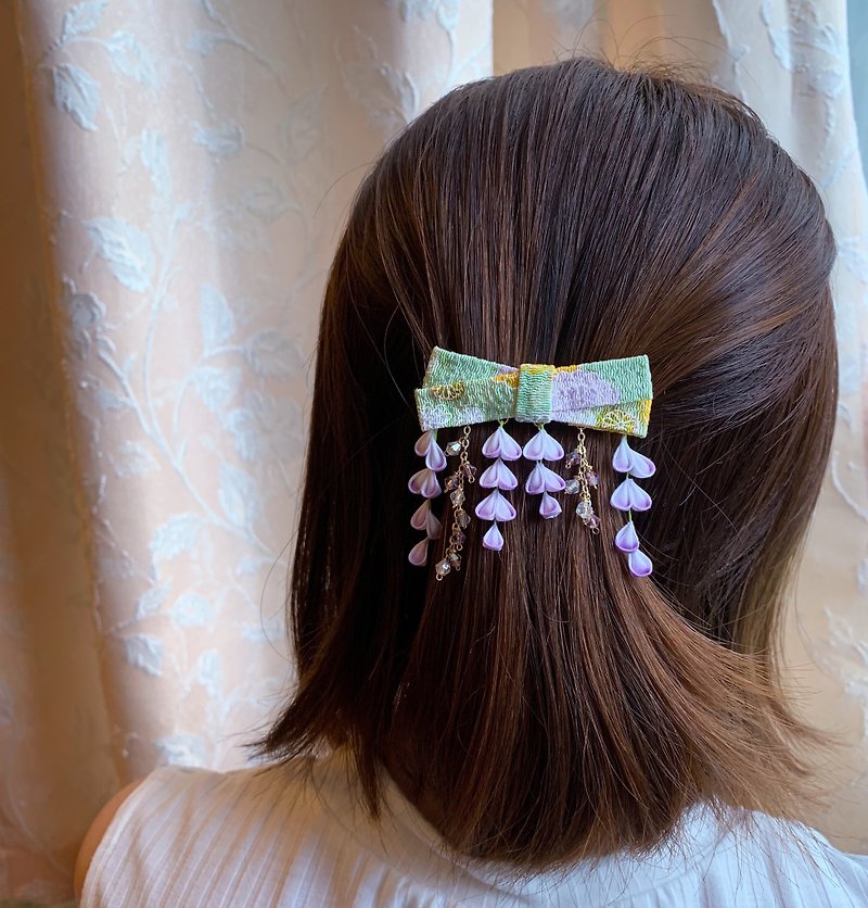 (紫藤 藤の花) 細工布花 彈簧髮夾 優雅 つまみ細工 - 髮飾 - 棉．麻 紫色