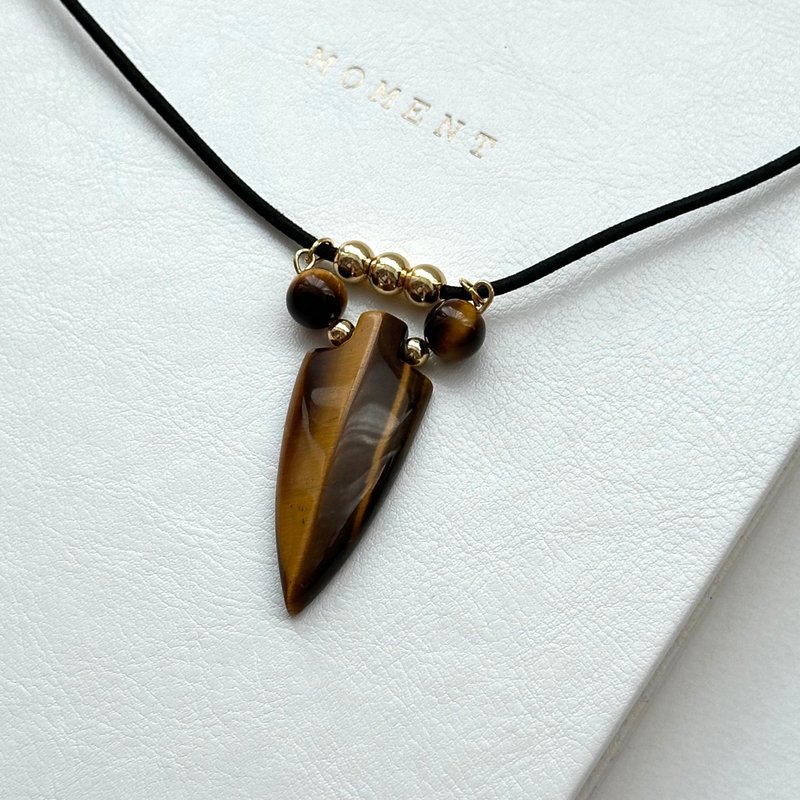 [Cancer and Leo | July] Yellow tiger eye arrow gold-plated necklace, wealth, self-confidence, firmness and personal strength - Necklaces - Semi-Precious Stones Yellow