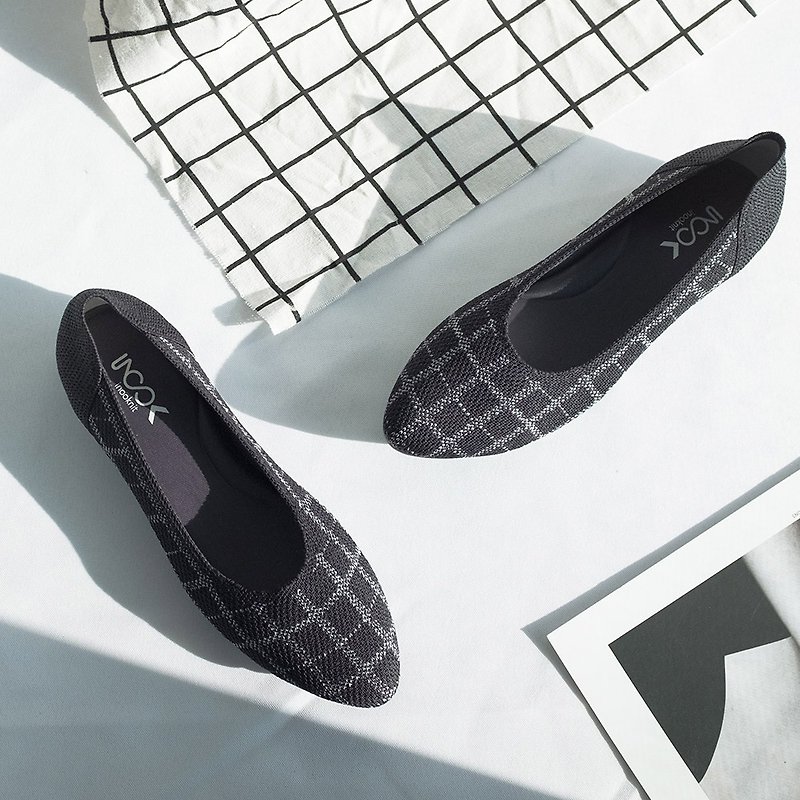 PLAID FLATS/Gray Black - Women's Oxford Shoes - Polyester Black