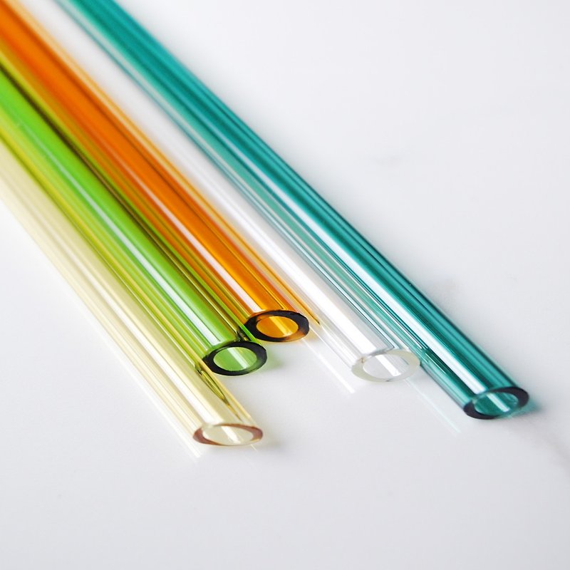 25cm (caliber 0.8cm) can pierce the beverage seal film rainbow glass straw (with a cleaning brush) - หลอดดูดน้ำ - แก้ว สีส้ม
