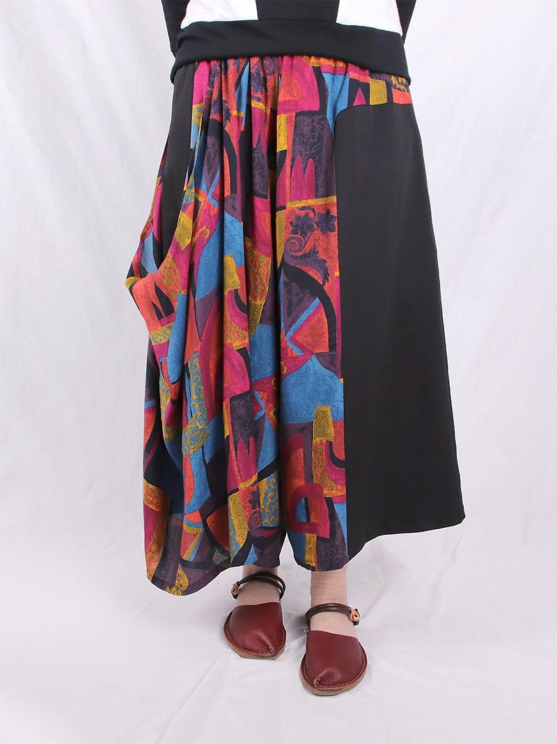 Painted wind stitching hakama - Unisex Pants - Cotton & Hemp Multicolor