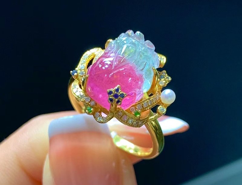 Top ring fabric rupees to red and blue watermelon tourmaline 18k gold ring to attract wealth and wealth total weight 5.26 grams - General Rings - Jade 