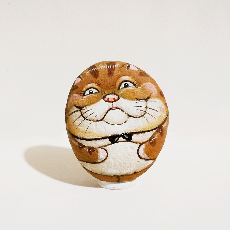 Funny Cat stone painting. - ตุ๊กตา - หิน สีส้ม