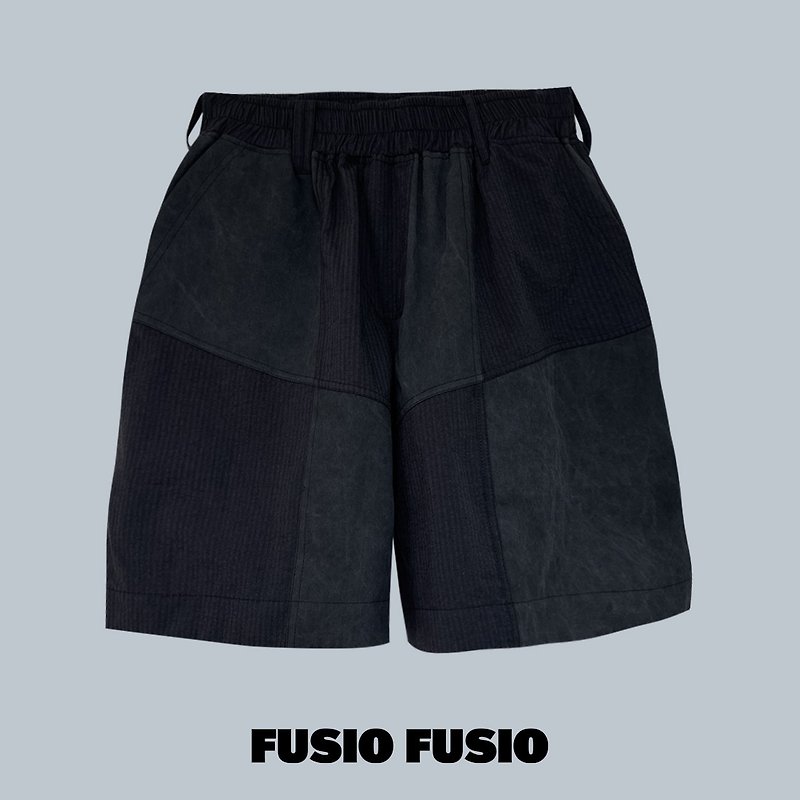 コットン・麻 ショートパンツ メンズ ブラック - FUSIOFUSIOの2色ステッチショーツはストレートストリップを洗浄しました